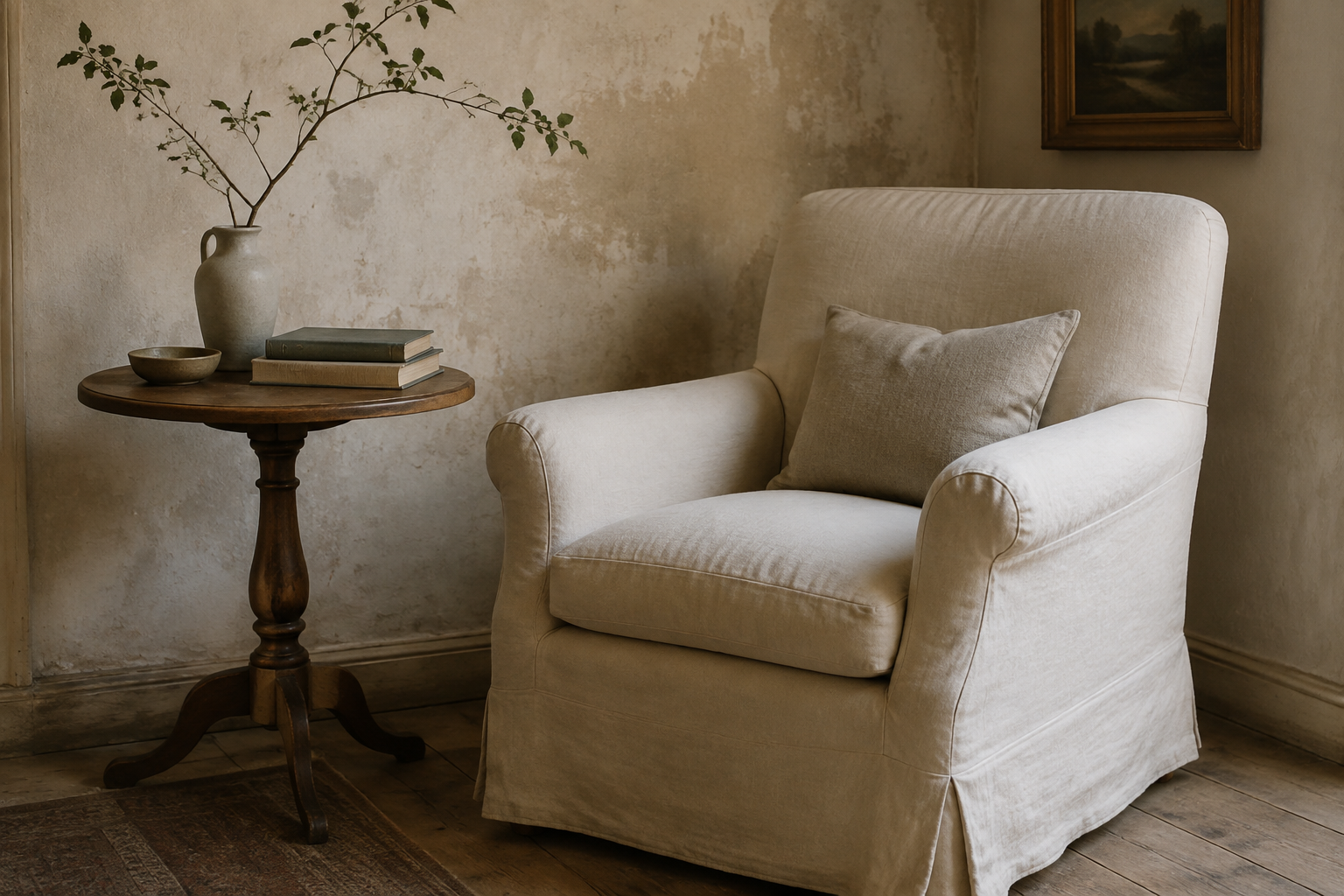 Quiet linen reading corner